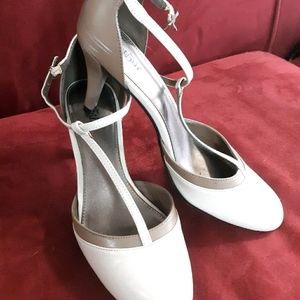 Cream T-strap East 5th heeled shoes 1920s flapper